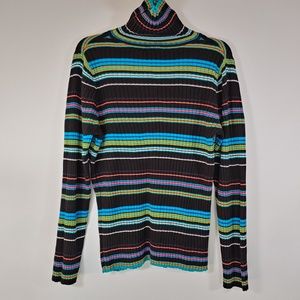 Lane Bryant Women's Ribbed Turtleneck Black Stripe Pink Yellow Blue Size 14/16